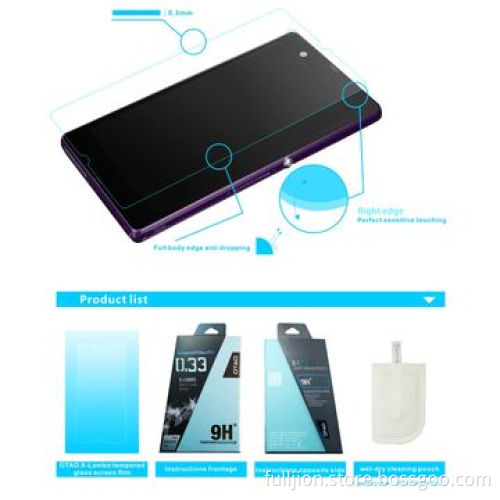 Anti-crack anti fingerprint 0.2mm round angel tempered glass screen protector for Sony Xperia-Z L36h